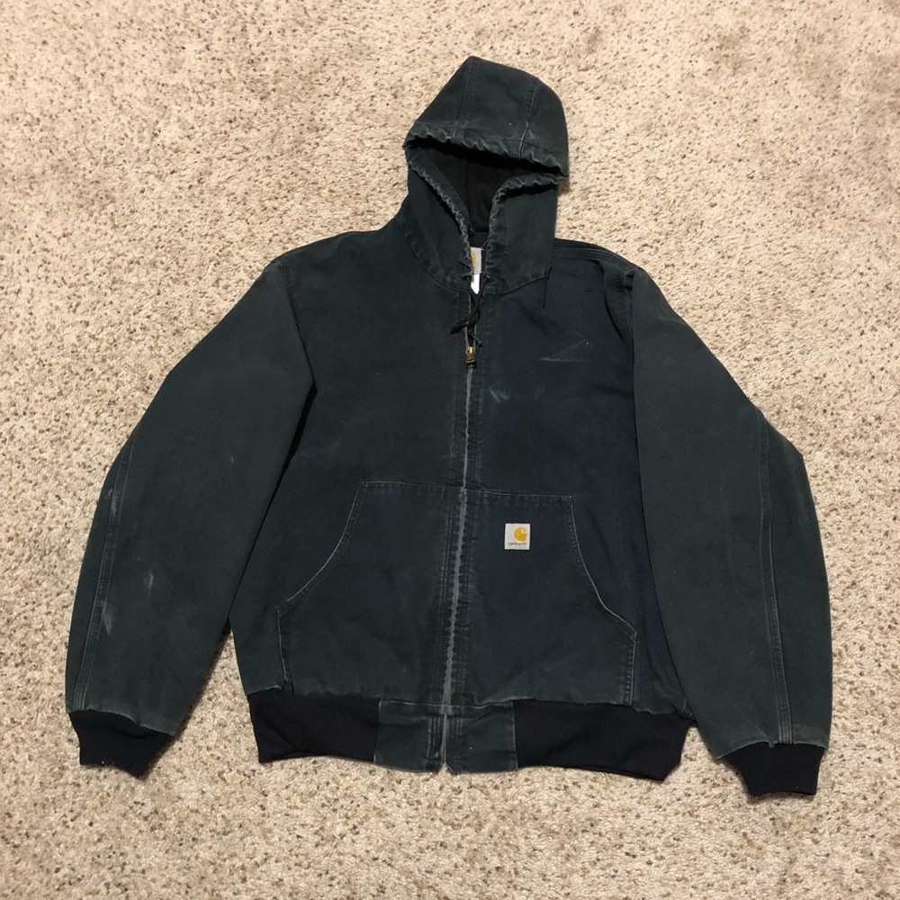 Worn Carhartt Duck Thermal Lined Jacket w/ Hood